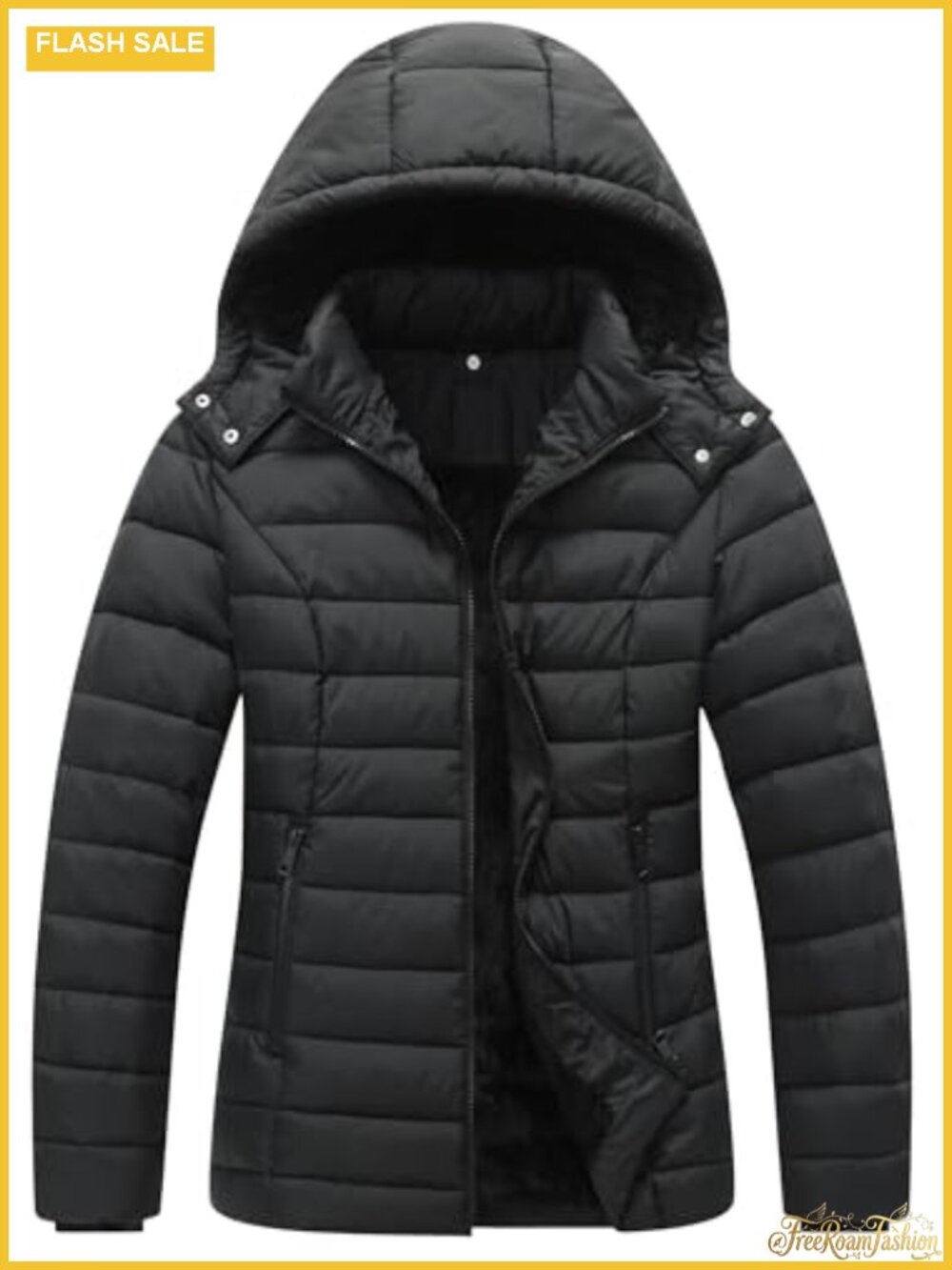 Women's Quilted Down Coat Slim Fit Waterproof Windproof Detachable Hood Zip